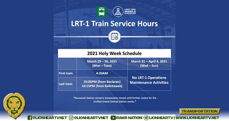 LRMC announces LRT-1 2021 Holy Week schedule