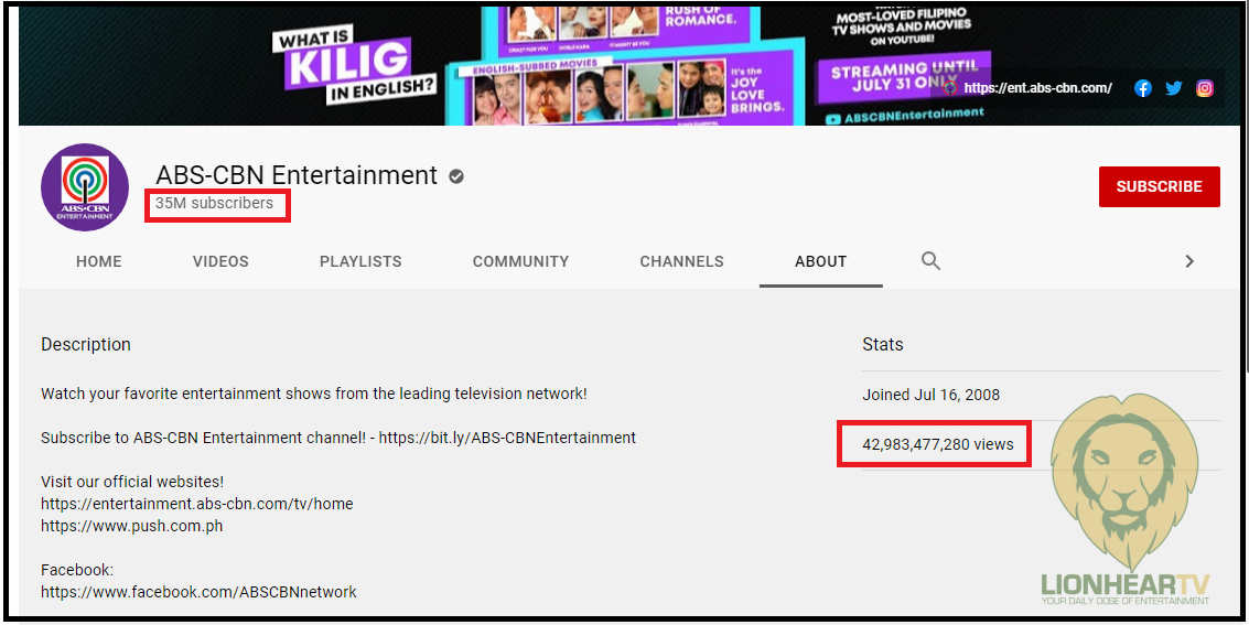 ABSCBN Entertainment hits 35M Subscribers on YouTube as iWantTFC
